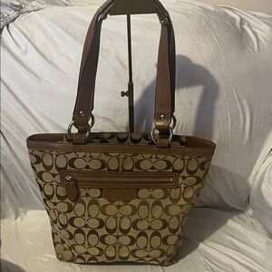 Coach Tan and Brown Signature Tote F14893